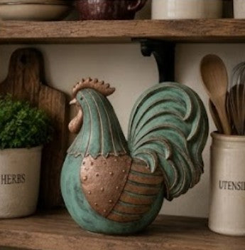 Handmade Rooster Decor, Farmhouse Chicken Statue, Polyester Rustic Kitchen Counter Accent Country Home Shelf Display Barnyard Figurine