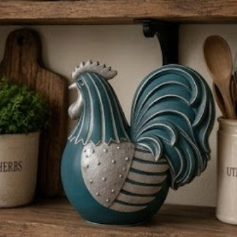 Handmade Rooster Decor, Farmhouse Chicken Statue, Polyester Rustic Kitchen Counter Accent Country Home Shelf Display Barnyard Figurine