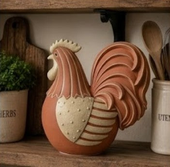 Handmade Rooster Decor, Farmhouse Chicken Statue, Polyester Rustic Kitchen Counter Accent Country Home Shelf Display Barnyard Figurine