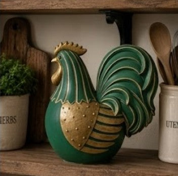 Handmade Rooster Decor, Farmhouse Chicken Statue, Polyester Rustic Kitchen Counter Accent Country Home Shelf Display Barnyard Figurine