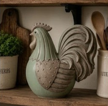Handmade Rooster Decor, Farmhouse Chicken Statue, Polyester Rustic Kitchen Counter Accent Country Home Shelf Display Barnyard Figurine