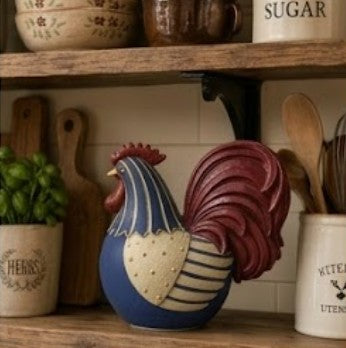Handmade Rooster Decor, Farmhouse Chicken Statue, Polyester Rustic Kitchen Counter Accent Country Home Shelf Display Barnyard Figurine