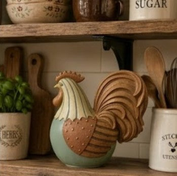 Handmade Rooster Decor, Farmhouse Chicken Statue, Polyester Rustic Kitchen Counter Accent Country Home Shelf Display Barnyard Figurine