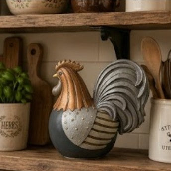 Handmade Rooster Decor, Farmhouse Chicken Statue, Polyester Rustic Kitchen Counter Accent Country Home Shelf Display Barnyard Figurine