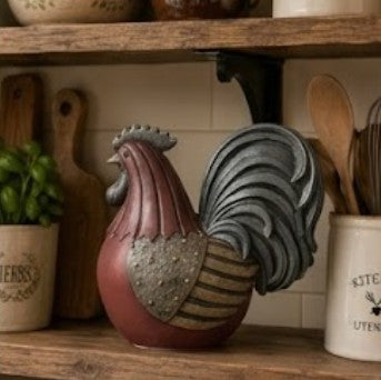 Handmade Rooster Decor, Farmhouse Chicken Statue, Polyester Rustic Kitchen Counter Accent Country Home Shelf Display Barnyard Figurine