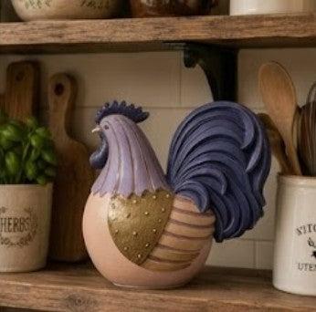 Handmade Rooster Decor, Farmhouse Chicken Statue, Polyester Rustic Kitchen Counter Accent Country Home Shelf Display Barnyard Figurine