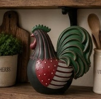 Handmade Rooster Decor, Farmhouse Chicken Statue, Polyester Rustic Kitchen Counter Accent Country Home Shelf Display Barnyard Figurine