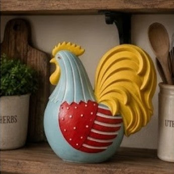 Handmade Rooster Decor, Farmhouse Chicken Statue, Polyester Rustic Kitchen Counter Accent Country Home Shelf Display Barnyard Figurine