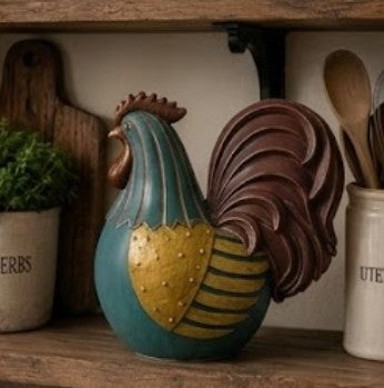 Handmade Rooster Decor, Farmhouse Chicken Statue, Polyester Rustic Kitchen Counter Accent Country Home Shelf Display Barnyard Figurine