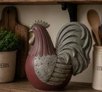 Handmade Rooster Decor, Farmhouse Chicken Statue, Polyester Rustic Kitchen Counter Accent Country Home Shelf Display Barnyard Figurine