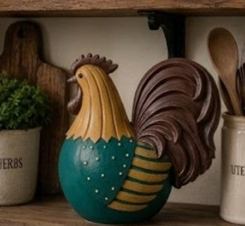 Handmade Rooster Decor, Farmhouse Chicken Statue, Polyester Rustic Kitchen Counter Accent Country Home Shelf Display Barnyard Figurine
