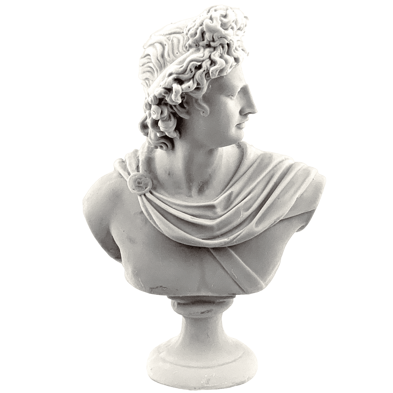 Apollo-Büsten-Skulptur mit bemalten Details, griechische dekorative Büstenstatue, klassische Büste für Wohndekoration, Apollo-Büstenfigur, Apollo-Büsten-Dekor, Apollo-Statue, Apollo-Skulptur