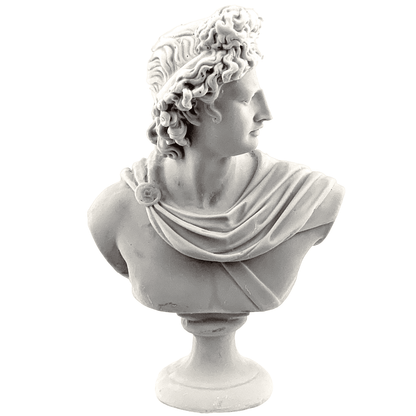 Apollo-Büsten-Skulptur mit bemalten Details, griechische dekorative Büstenstatue, klassische Büste für Wohndekoration, Apollo-Büstenfigur, Apollo-Büsten-Dekor, Apollo-Statue, Apollo-Skulptur