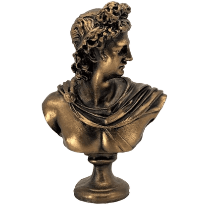 Apollo-Büsten-Skulptur mit bemalten Details, griechische dekorative Büstenstatue, klassische Büste für Wohndekoration, Apollo-Büstenfigur, Apollo-Büsten-Dekor, Apollo-Statue, Apollo-Skulptur