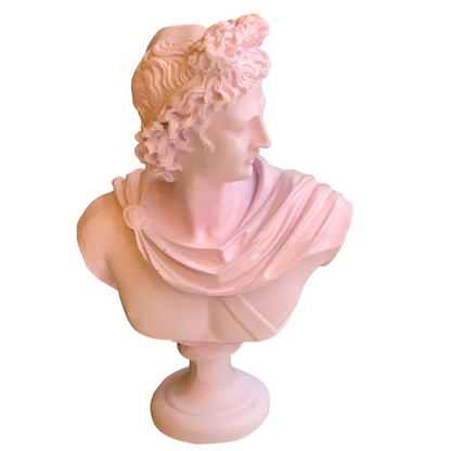 Apollo-Büsten-Skulptur mit bemalten Details, griechische dekorative Büstenstatue, klassische Büste für Wohndekoration, Apollo-Büstenfigur, Apollo-Büsten-Dekor, Apollo-Statue, Apollo-Skulptur