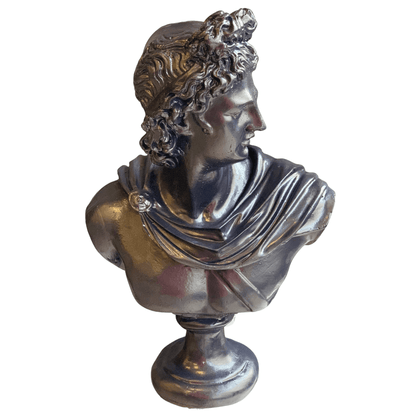 Apollo-Büsten-Skulptur mit bemalten Details, griechische dekorative Büstenstatue, klassische Büste für Wohndekoration, Apollo-Büstenfigur, Apollo-Büsten-Dekor, Apollo-Statue, Apollo-Skulptur