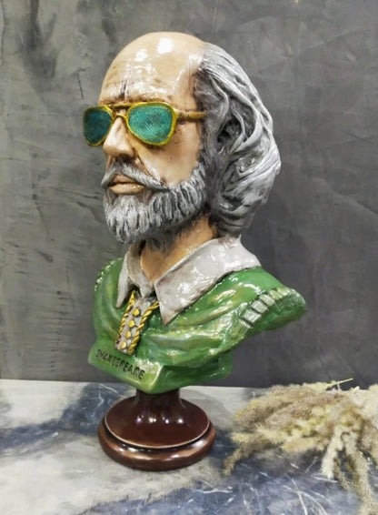 Shakespeare Bust Statue, Shakespeare With Sunglasses Statue, Modernized Historical Figure Bust, Shakespeare Bust Sculpture, Shakespeare Bust, Shakespeare Statue