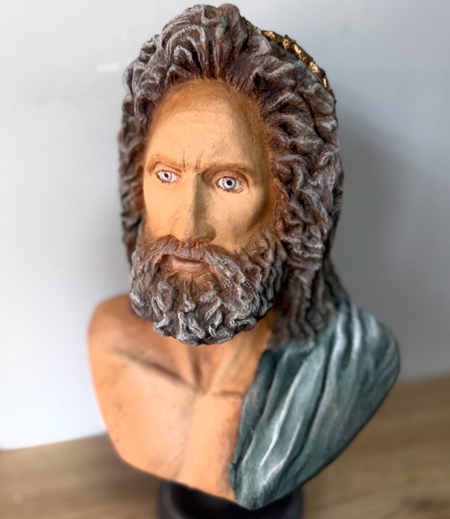 Handmade Zeus Bust, Handmade Greek Zeus Bust, Handmade Zeus Sculpture, Colorful Greek Mythology Bust, Colorful Greek God Statue, Zeus Statue