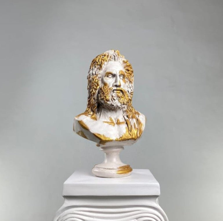 Handmade Zeus Bust, Handmade Greek Zeus Bust, Handmade Zeus Sculpture, Colorful Greek Mythology Bust, Colorful Greek God Statue, Zeus Statue