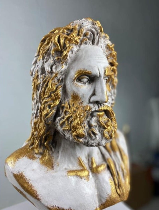 Handmade Zeus Bust, Handmade Greek Zeus Bust, Handmade Zeus Sculpture, Colorful Greek Mythology Bust, Colorful Greek God Statue, Zeus Statue