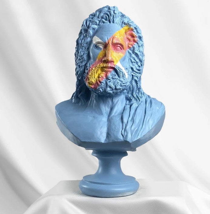 Handmade Zeus Bust, Handmade Greek Zeus Bust, Handmade Zeus Sculpture, Colorful Greek Mythology Bust, Colorful Greek God Statue, Zeus Statue