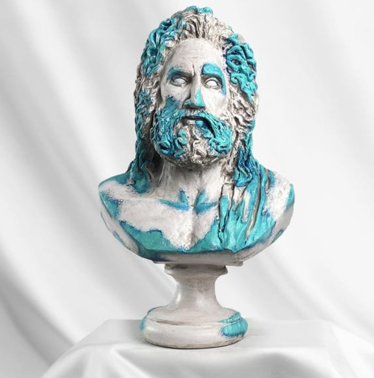 Handmade Zeus Bust, Handmade Greek Zeus Bust, Handmade Zeus Sculpture, Colorful Greek Mythology Bust, Colorful Greek God Statue, Zeus Statue