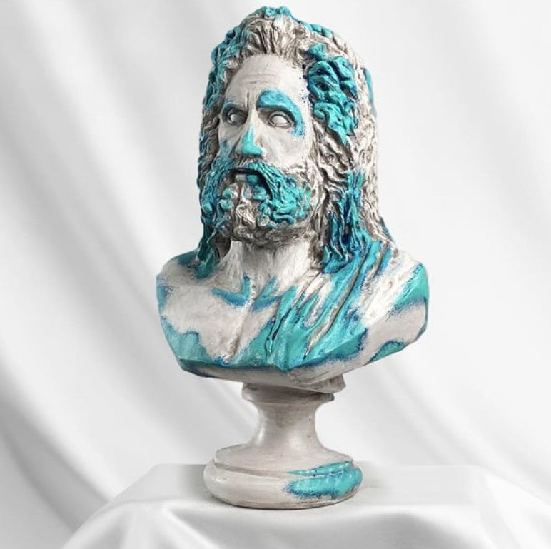 Handmade Zeus Bust, Handmade Greek Zeus Bust, Handmade Zeus Sculpture, Colorful Greek Mythology Bust, Colorful Greek God Statue, Zeus Statue