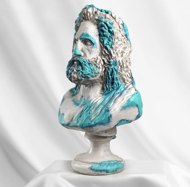 Handmade Zeus Bust, Handmade Greek Zeus Bust, Handmade Zeus Sculpture, Colorful Greek Mythology Bust, Colorful Greek God Statue, Zeus Statue
