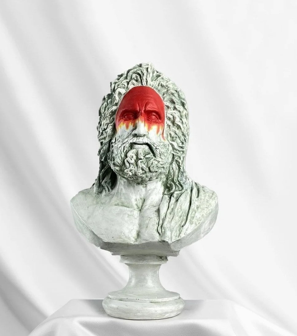 Handmade Zeus Bust, Handmade Greek Zeus Bust, Handmade Zeus Sculpture, Colorful Greek Mythology Bust, Colorful Greek God Statue, Zeus Statue