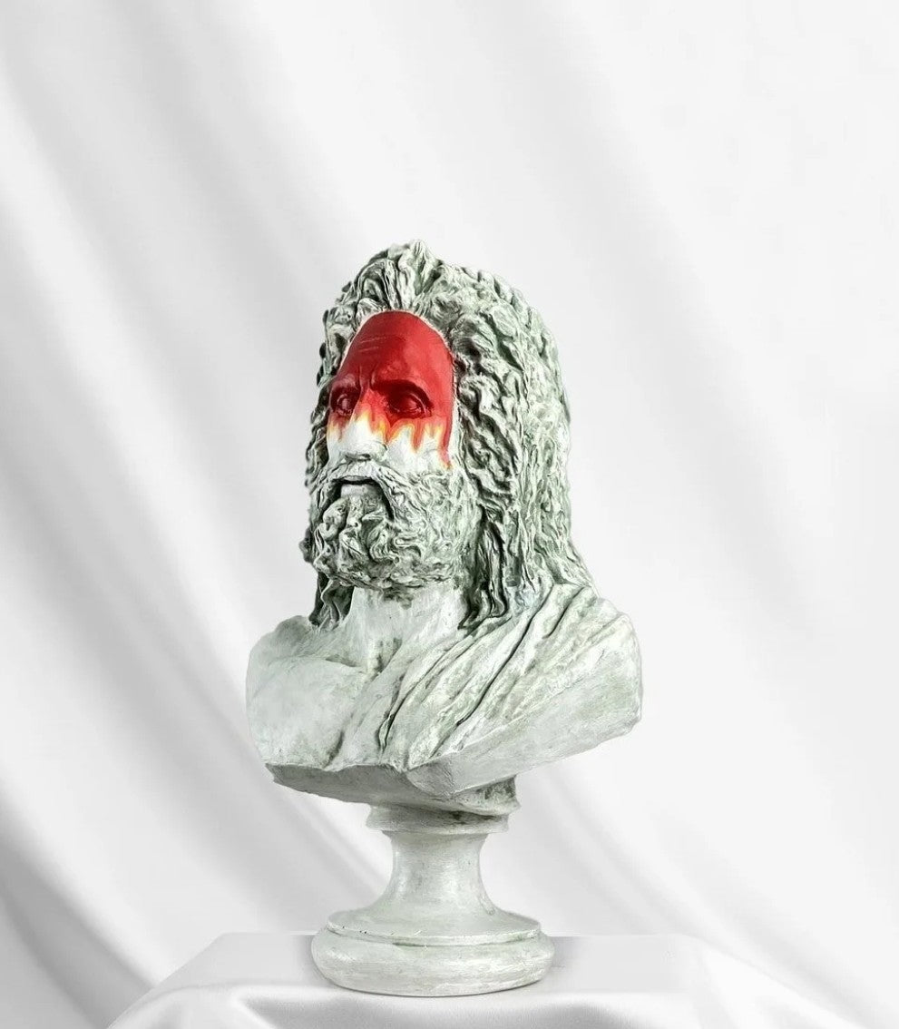 Handmade Zeus Bust, Handmade Greek Zeus Bust, Handmade Zeus Sculpture, Colorful Greek Mythology Bust, Colorful Greek God Statue, Zeus Statue