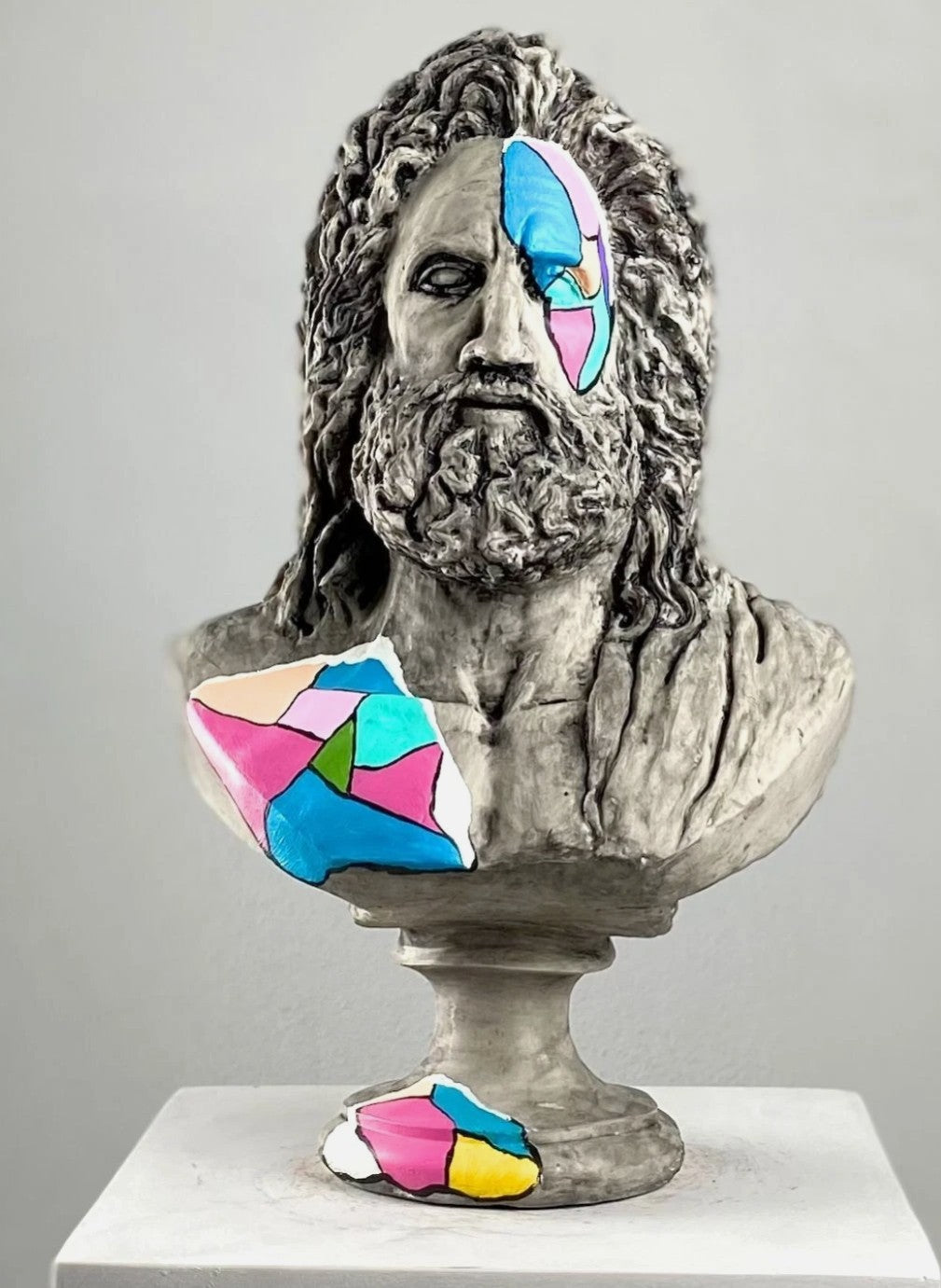 Handmade Zeus Bust, Handmade Greek Zeus Bust, Handmade Zeus Sculpture, Colorful Greek Mythology Bust, Colorful Greek God Statue, Zeus Statue