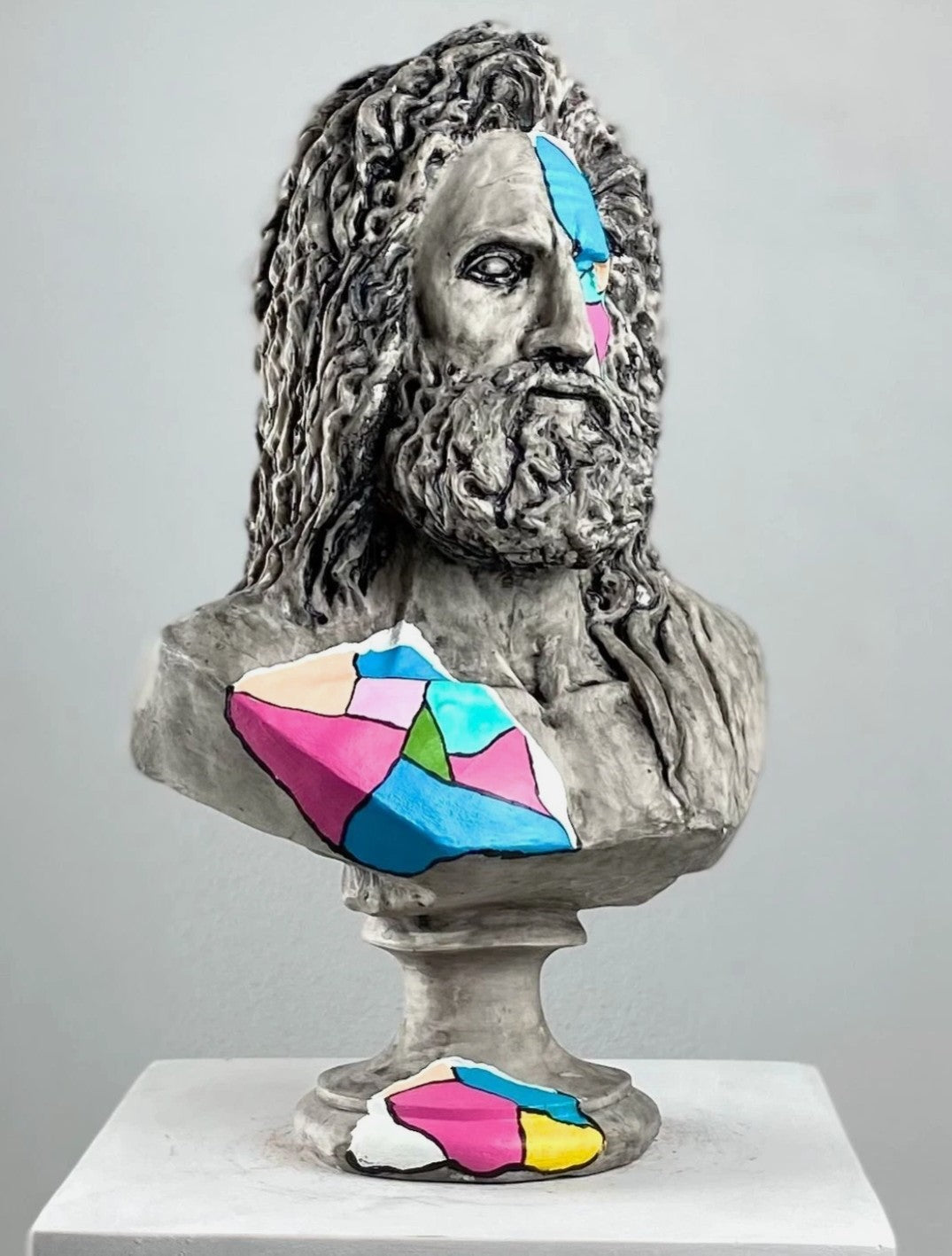 Handmade Zeus Bust, Handmade Greek Zeus Bust, Handmade Zeus Sculpture, Colorful Greek Mythology Bust, Colorful Greek God Statue, Zeus Statue