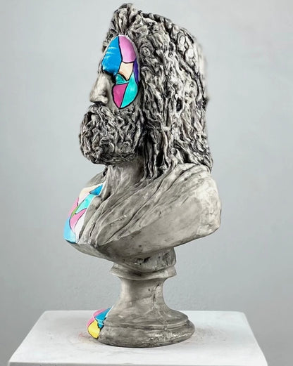 Handmade Zeus Bust, Handmade Greek Zeus Bust, Handmade Zeus Sculpture, Colorful Greek Mythology Bust, Colorful Greek God Statue, Zeus Statue