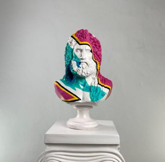 Handmade Zeus Bust, Handmade Greek Zeus Bust, Handmade Zeus Sculpture, Colorful Greek Mythology Bust, Colorful Greek God Statue, Zeus Statue
