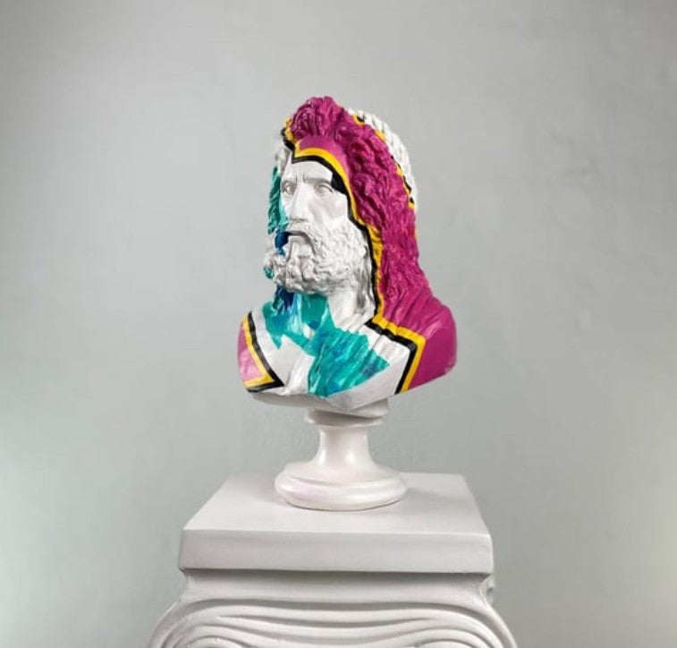 Handmade Zeus Bust, Handmade Greek Zeus Bust, Handmade Zeus Sculpture, Colorful Greek Mythology Bust, Colorful Greek God Statue, Zeus Statue