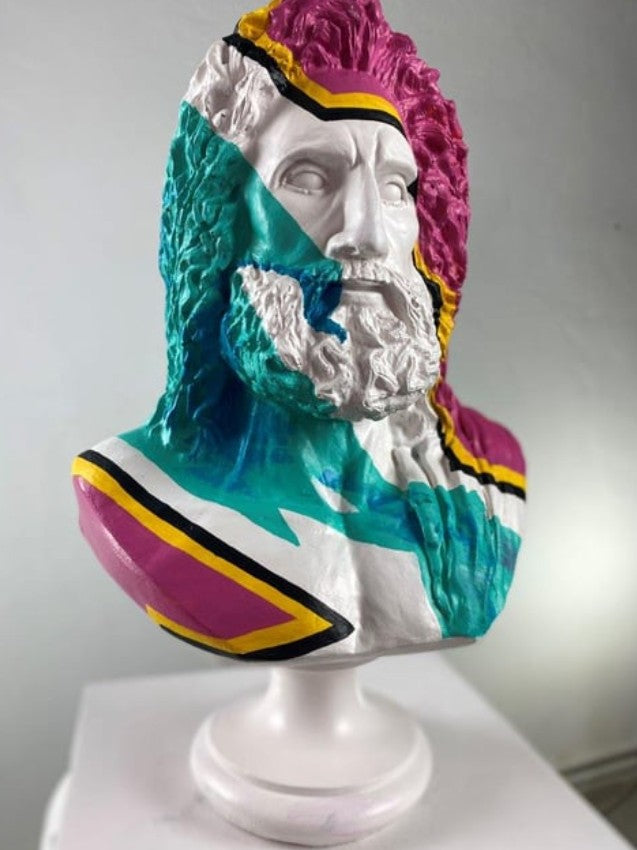 Handmade Zeus Bust, Handmade Greek Zeus Bust, Handmade Zeus Sculpture, Colorful Greek Mythology Bust, Colorful Greek God Statue, Zeus Statue