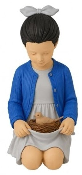 Handmade Girl Figurine, Bird Nest Decor, Nursery Shelf Accent, Polyester Pastel Home Accent