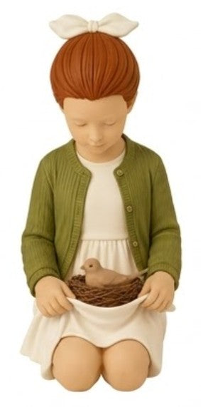 Handmade Girl Figurine, Bird Nest Decor, Nursery Shelf Accent, Polyester Pastel Home Accent