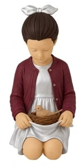Handmade Girl Figurine, Bird Nest Decor, Nursery Shelf Accent, Polyester Pastel Home Accent