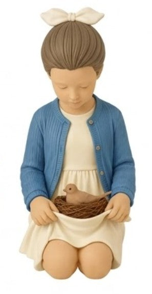 Handmade Girl Figurine, Bird Nest Decor, Nursery Shelf Accent, Polyester Pastel Home Accent