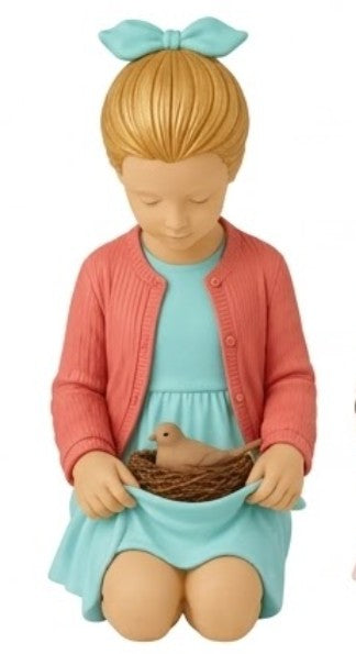 Handmade Girl Figurine, Bird Nest Decor, Nursery Shelf Accent, Polyester Pastel Home Accent