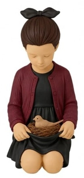 Handmade Girl Figurine, Bird Nest Decor, Nursery Shelf Accent, Polyester Pastel Home Accent