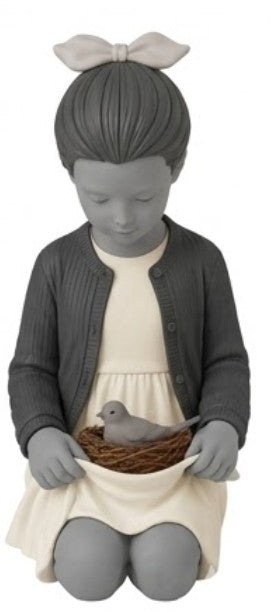 Handmade Girl Figurine, Bird Nest Decor, Nursery Shelf Accent, Polyester Pastel Home Accent