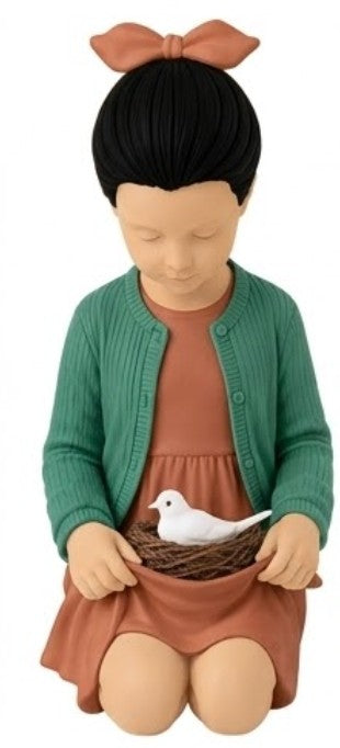 Handmade Girl Figurine, Bird Nest Decor, Nursery Shelf Accent, Polyester Pastel Home Accent