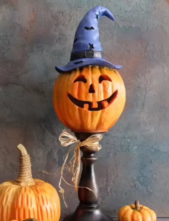 Halloween Pumpkin Decor, Decorative Pumpkin Figurine, Tall Pumpkin Decor, Halloween Pumpkin Sculpture, Halloween Home Accent, Pumpkin Statue
