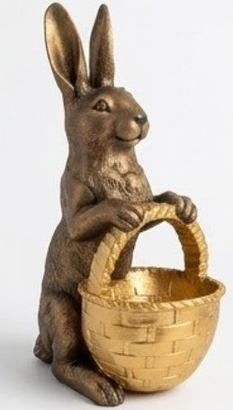 Hasenskulptur mit Korb, Dekorative Hasenfigur, Osterdekoration, Hasenskulptur, Hasendeko mit Korb, Osterhasenfigur, Osterhasenskulptur
