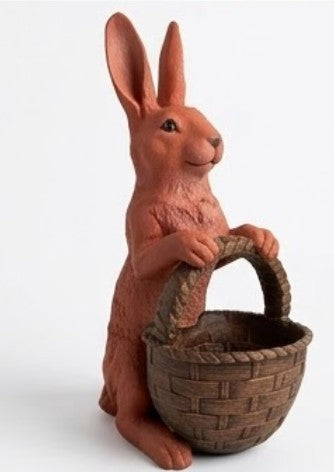 Hasenskulptur mit Korb, Dekorative Hasenfigur, Osterdekoration, Hasenskulptur, Hasendeko mit Korb, Osterhasenfigur, Osterhasenskulptur