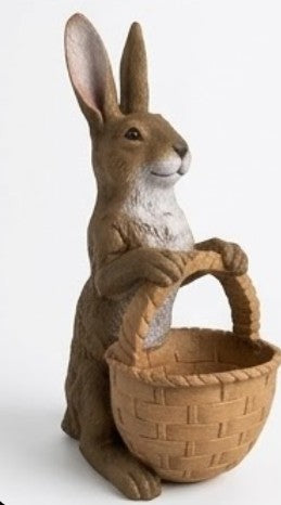 Hasenskulptur mit Korb, Dekorative Hasenfigur, Osterdekoration, Hasenskulptur, Hasendeko mit Korb, Osterhasenfigur, Osterhasenskulptur
