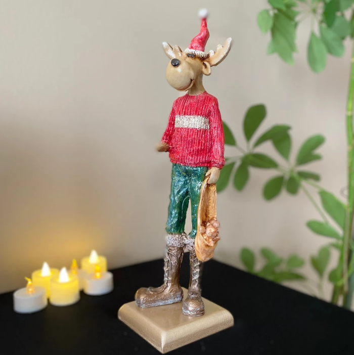 Nordic Style Reindeer Man Sculpture, Decorative Reindeer Man Sculpture, Standing Reindeer Man Statue, Cute Reindeer Gentleman Statue