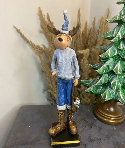Nordic Style Reindeer Man Sculpture, Decorative Reindeer Man Sculpture, Standing Reindeer Man Statue, Cute Reindeer Gentleman Statue